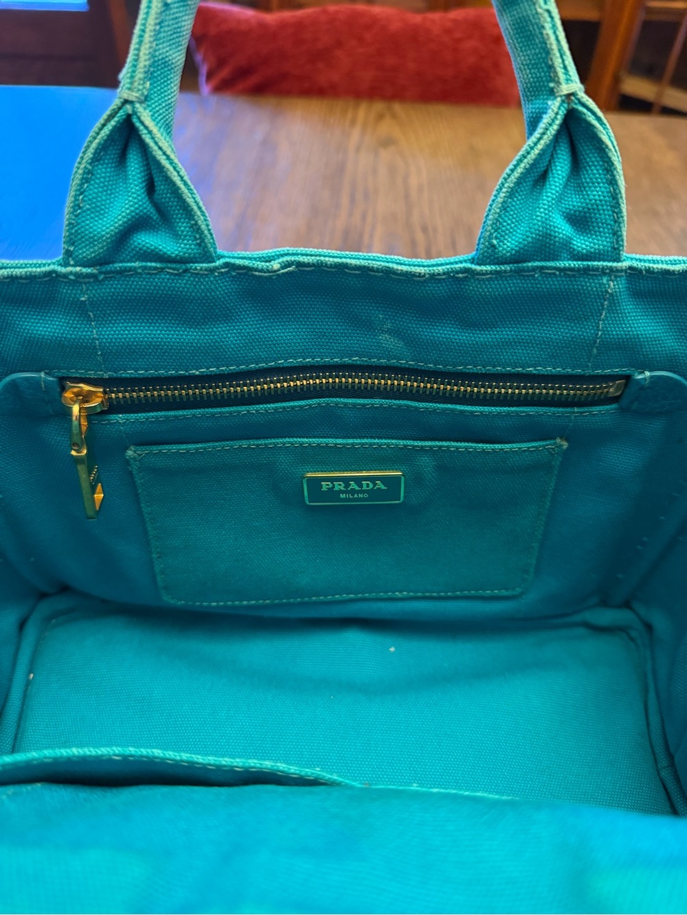 PRADA Canapa Mini Canvas Logo Tote Bag Light Blue/Turquoise - Picture 12 of 13